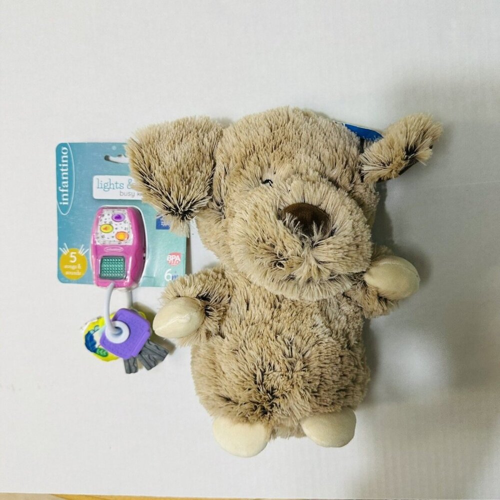 Baby Toy Keys Light Music Spark Brown Dog Stuffed Plush Toy Rattles Crinkle Ears